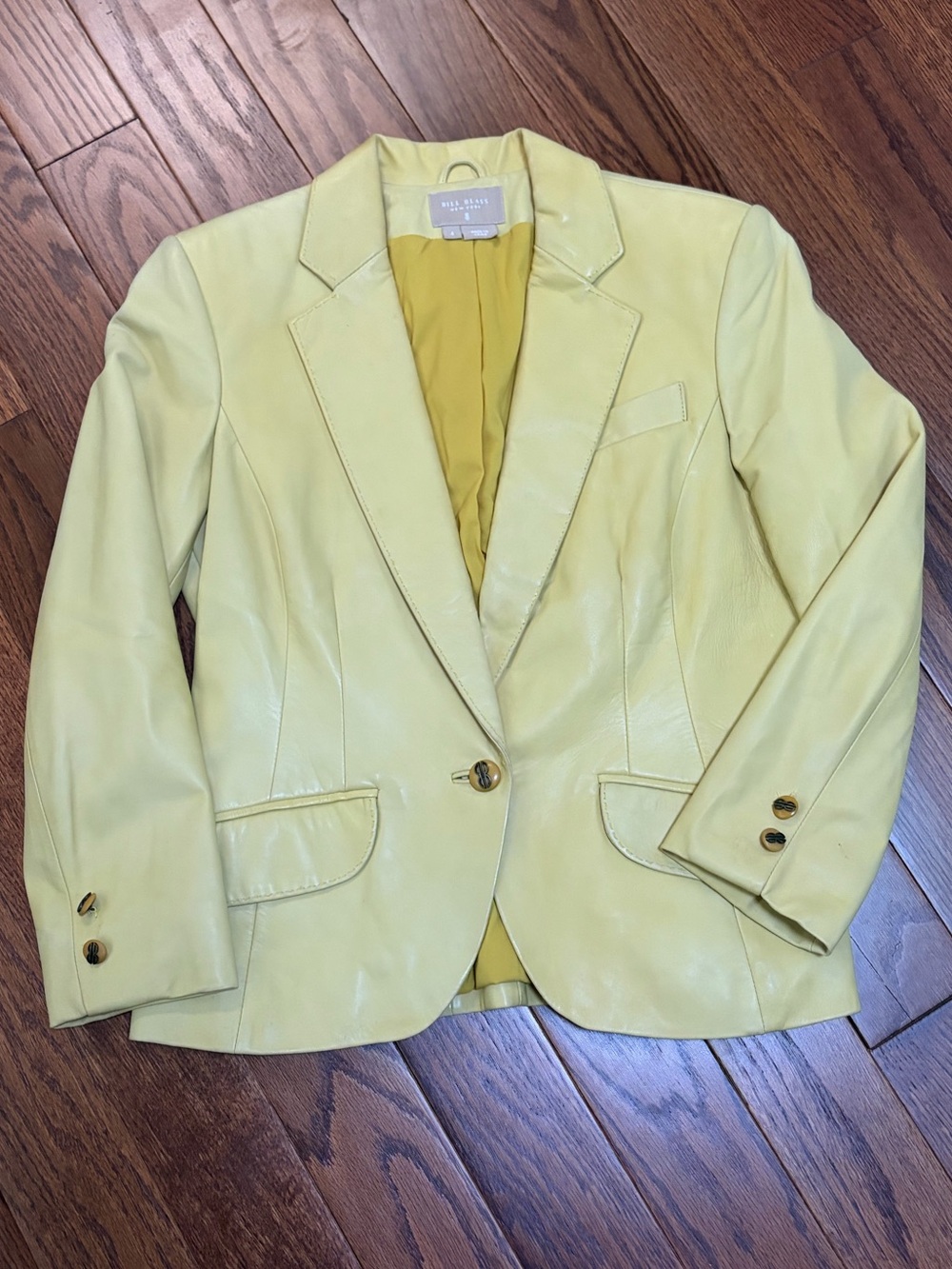Vintage Bill Blass Chartreuse Yellow Leather Blazer Jacket Size 4